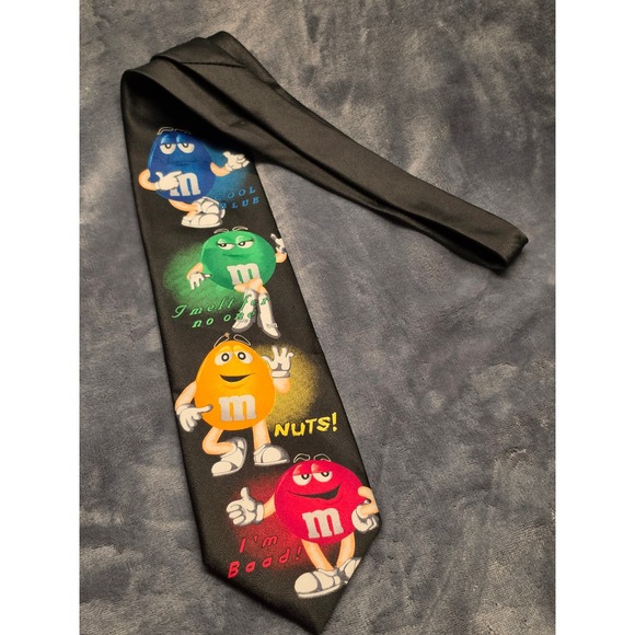 Ralph Marlin Other - Vintage M&M's With Glow Ralph Marlin Black Novelty Graphic Tie Candy Characters